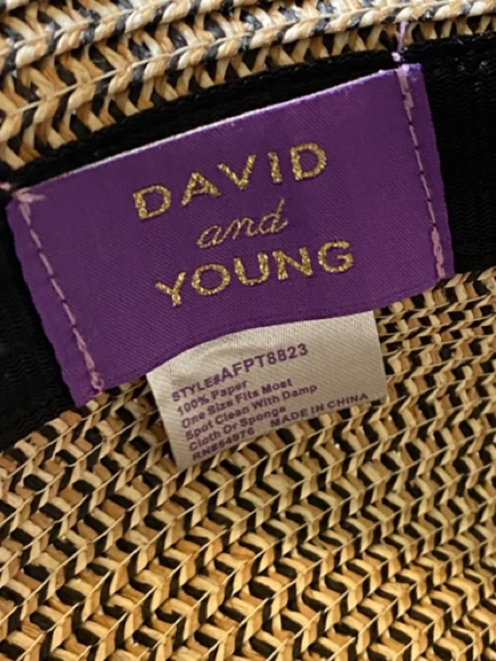 David and Young Tan Toyo Straw Sun Hat with Black Trim and Bow Detail on Back